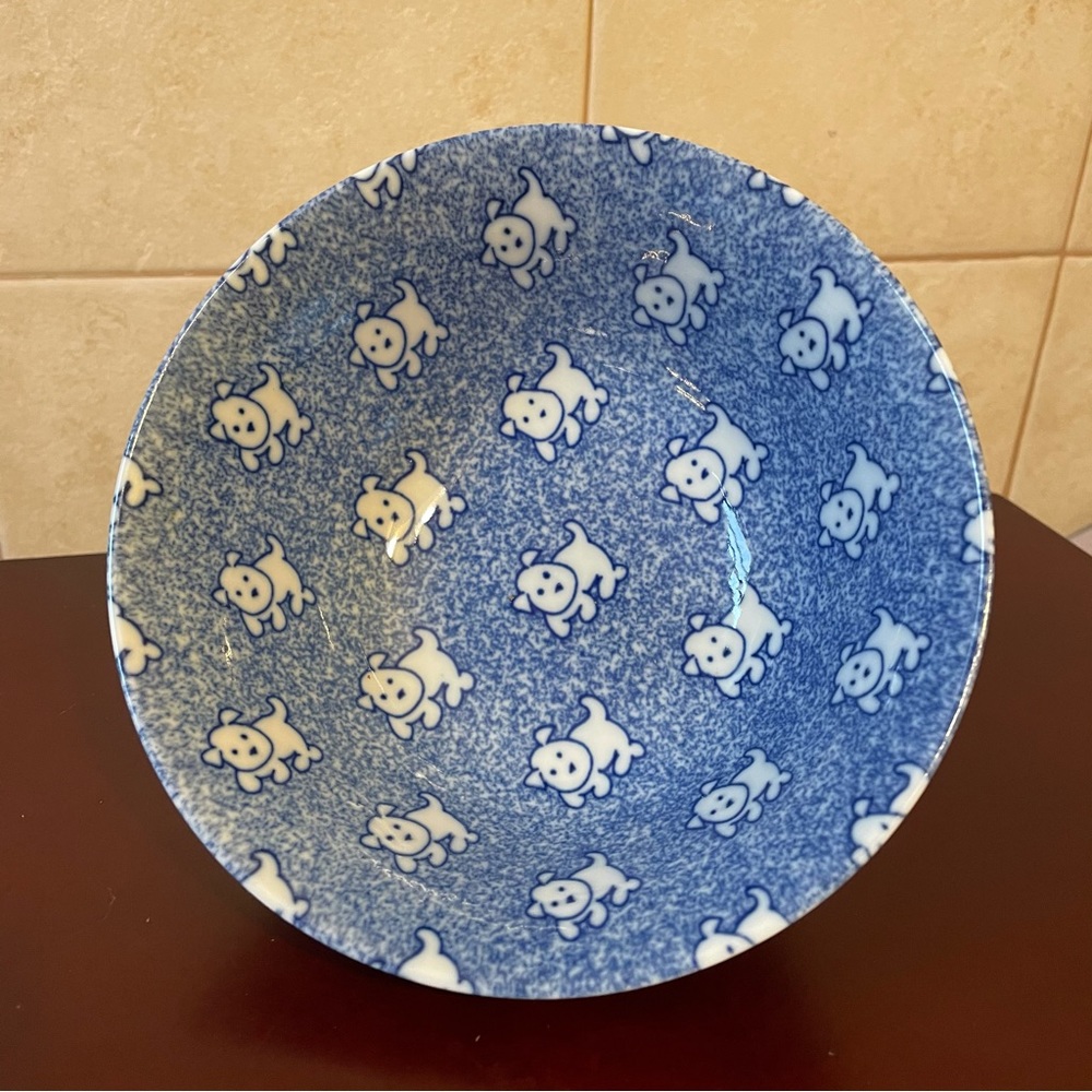 SET OF 2 JAPAN DOG DESIGN BLUE & WHITE CERAMIC BOWLS Soup Noodle Pet - Picture 10 of 15